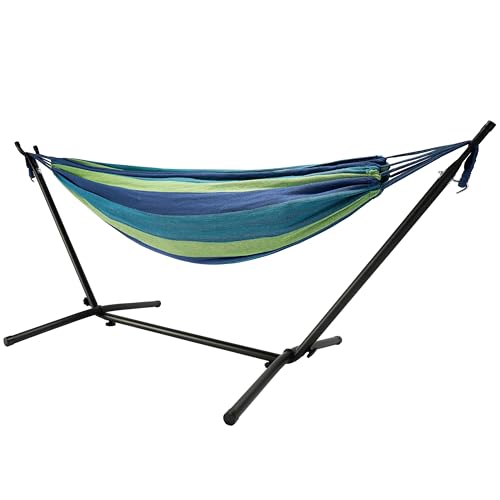 Hammock with Heavy-Duty Steel Stand for Outside，Hammocks 450 Lb Capacity，Portable Hammock，2 People Standing Hammocks，Suitable for Beach，Backyard, Gardens, Patio, Bedroom，100 * 40 * 38 Inch (Blue)