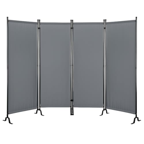 Proman Products - Galaxy 4 Panel Section Privacy Folding Screen Divider, Water Repellent Fabric Room Divider with Black Powder Coated Metal Frame for Indoors or Outdoors (Gray) - color: Grey, size: 4 Panel