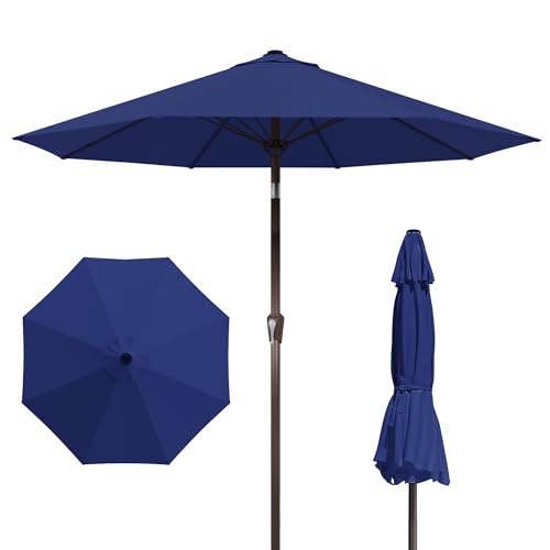 Kingdura 9FT Outdoor Patio Umbrella, Market Table Umbrella with Push Button Tilt & Crank, 8 Sturdy Ribs, UV Protection for Garden Lawn Deck Backyard Pool (Navy blue) - color: Blue, size: 9 Ft