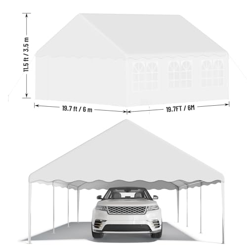 Heavy Duty Party Tent,20x20FT Outdoor Wedding Tent Canopy Event Shelters Upgraded Galvanized Steel with Removable Sidewalls & Waterproof Roof, for Parties Carport Camping Garden Patio