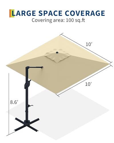 9ft Outdoor Patio Umbrella Heavy Duty 8 Ribs, Waterproof UV Protection Sun Shade with Crank Lift & Push Button Tilt, Outdoor Umbrella for Deck, Pool, Garden, Backyard, Lawn - color: Beige&Square, size: 10FT Roman