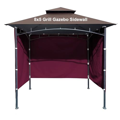 3PCS Grill Gazebo Replacement Canopy Sidewall, 5' x 8' Outdoor BBQ Gazebo Canopy Sunwall,(Burgundy) - color: Burgundy