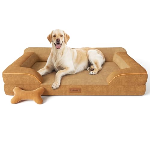 CWAWZ Jumbo Dog Bed for Extra Large Dogs, Orthopedic Dog Bed with Cooling Gel Memory Foam, Waterproof Pet Bed with Removable Washable Cover, 45" Pet Sofa Couch Dutch Velvet with Bone Toy, Brown - color: Brown, size: Jumbo(45"L x 35"W x 9.5"Th)