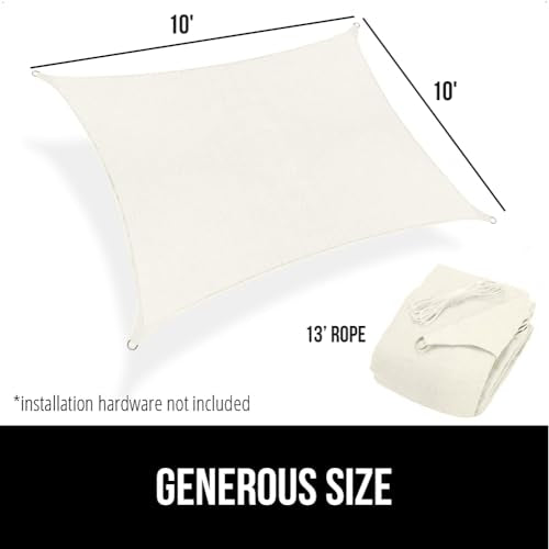 GORILLA GRIP Heavy Duty Sun Shade, UV Protection Fade Tear and Rust Resistant Rectangle Sunshade Canopy, Curved Edges Blocks Sunlight, Breathable Sail, Outdoor Patio, Lawn Garden 10x10 FT Butter Ivory - color: Ivory, size: 10' X 10', style: Rectangle