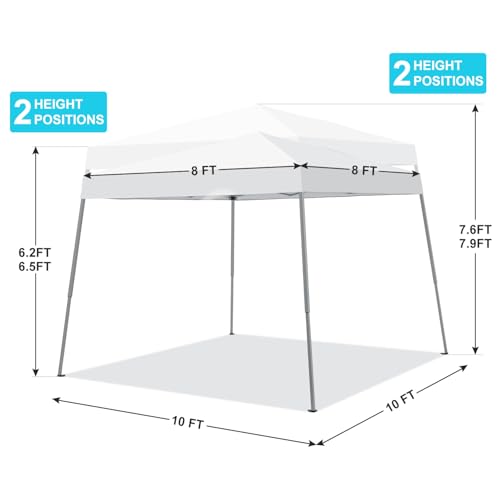 Canopy Tent, 10X10 FT Pop Up Canopy Outdoor Instant Tent Slant Legs with Carrying Bag, Portable Gazebo Shelter for Patio Deck Garden and Beach - 8X8 FT Canopy Cover (White) - color: White