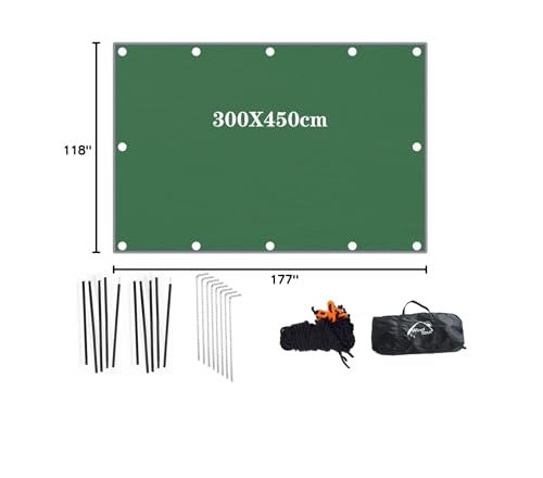 Wind Tour Portable Multifunctional Outdoor Camping Traveling Awning Backpacking Tarp Sunshade Lightweight UV Protection and PU 3000mm Waterproof Rain Fly Tarp Shelter (118 * 177 inches) - size: 118×177 inches