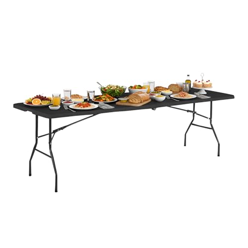 PayLessHere | 8FT Folding Table | Portable Plastic Table with Carry Handle | Waterproof & Foldable Table Design | Steel Frame with Lock | Black | for Events, Camping, Indoor & Outdoor Use - color: Black, size: 8 FT