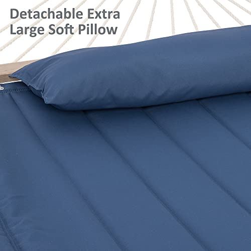 SUNCREAT Hammocks Double Hammock with 13.5 ft Wooden Stand Included, Outdoor Hammocks for Outside, 475 lbs Capacity, Navy - color: 03-blue Navy