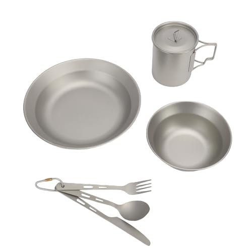 RiToEasysports Camping Utensils, Stainless Steel Cutlery Set with Plate Bowl Cup, Outdoor Dining Set for Hiking, Picnics, Backpacking, and Family Camping Adventures