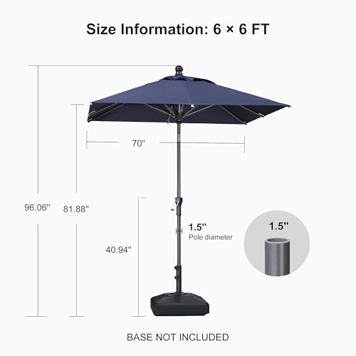 PURPLE LEAF 6' x 6' Square Patio Umbrella Outdoor Table Umbrella Aluminum Frame Market Umbrella Sun Umbrella with 8 Sturdy Ribs Tilt for Garden Deck Lawn Pool Navy Blue - color: Navy Blue, size: 6' x 6'
