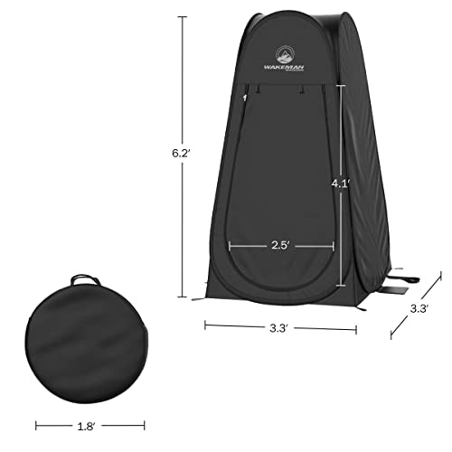 Wakeman Pop Up Changing Tent, 3.3 x 3.3 x 6.2ft, Camping Shower Tent for Portable Toilet Stall or Dressing Room with Carry Bag for Camping, Beach, or Tailgate, Polyester - color: Black