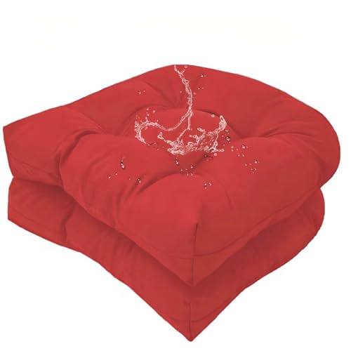 18 x 18 Outdoor Seat Cushions Set Waterproof Patio Seat Pad Rocking Chair Cushion with Ties for Indoor Outdoor Red, Set of 2 - color: Red