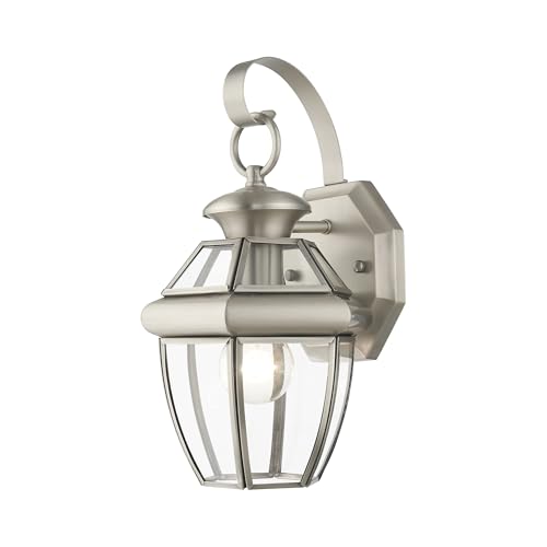 Livex Lighting 2051-91 Monterey 1 Light Outdoor Brushed Nickel Finish Solid Brass Wall Lantern with Clear Beveled Glass - color: Brushed Nickel