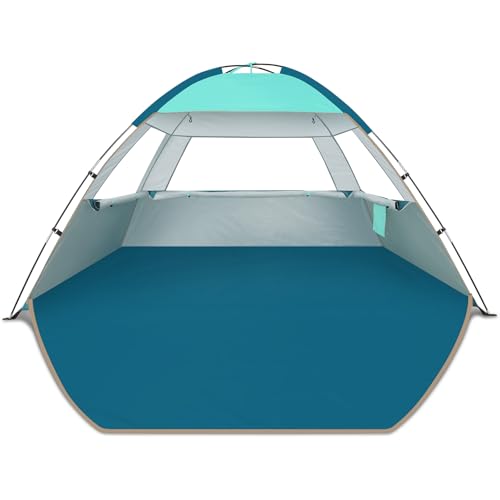 COMMOUDS Beach Tent Sun Shade for 3/4/6/8 Person, UPF 50+ Beach Sun Shelter Canopy Tent, Lightweight, Easy Set Up and Carry - color: Turquoise, size: 3 Person