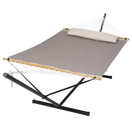 SUNCREAT Portable Hammock with Stand Included, Stand Alone Backyard Hammock for 2 Person, 450 lbs Capacity, Brown - color: Brown, size: 78.7 x 55.1 in, Hammock with 144 in Stand