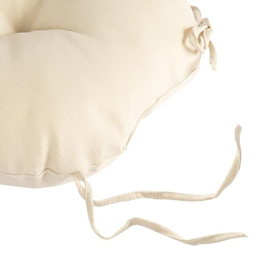 Magpie Fabrics Outdoor 15"x15"x4" Round Bistro Seat Cushions with Ties Set of 2, Tufted Waterproof Patio Floor Chair Pads for Home Garden Balcony Kitchen Office Porch, Beige - color: Beige