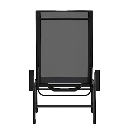 Flash Furniture Brazos Set of 2 Adjustable Chaise Lounge Chairs with Arms, All-Weather Outdoor Five-Position Recliners, Black/Black - color: Black/Black, size: Set of 2
