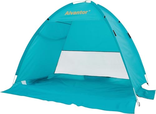 Alvantor® Beach Tent Beach Umbrella Outdoor Sun Shelter Cabana Automatic Instant Pop-Up UPF 50+ Portable Beach Shade Camping Fishing Hiking Canopy Easy Set Up Light Weight Windproof for 2-3 Person - color: Teal, size: 70"x53"x48"