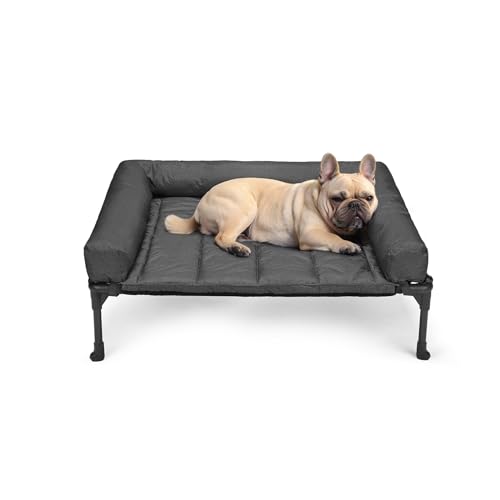 Veehoo Cooling Elevated Dog Bed Add Removable Waterproof Bolster Cushion Mat, Raised Pet Cot with Breathable Teslin Mesh, No-Slip Feet, Dog Sofa Bed for Indoor Outdoor, Medium, Black CWC2331B - color: Black, size: 32.0"L x 25.0"W x 7.0"Th