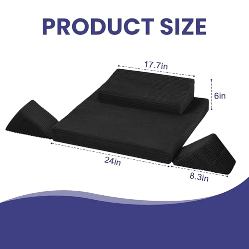 Meditation Cushion Set, Meditation Pillow for Sitting on Floor, Large Yoga Pillow with Knee Support, Washable Zafu Meditation Mat, 3 Shapes Floor Pillow for Adults, Black - color: Black