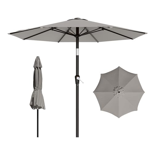 AreShark 9 FT Patio Umbrella for Outdoor, Outdoor Table Umbrella with Push Button Tilt and Crank, Outdoor Patio Umbrellas with 8 Sturdy Ribs for Market, Garden, Pool (Light Gray) - color: Light Gray, size: 9ft
