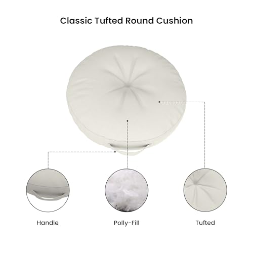Covers & All Sunbrella Round Seat Cushion with Handle, Plush Outdoor Pillows and Chair Cushions for Home or Patio (22 x 5 Inch, Canvas Natural) - color: Canvas Natural, size: 22 x 5, style: Handle
