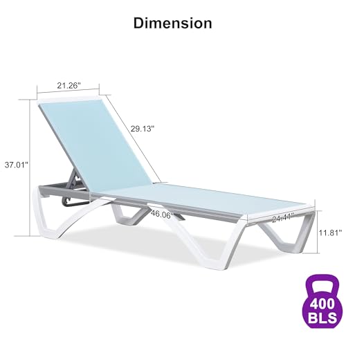 PURPLE LEAF Patio Chaise Lounge Chair Outside Aluminum Plastic Stackable Tanning Chairs for Pool Sunbathing Beach Deck Outdoor Lounger, Light Blue - color: Light Blue, style: 1 chair
