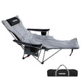 Reclining Camping Chair with Removable Footrest Lounge Chair with Headrest, Cotton Cushion, Portable Adjustable Folding Chairs - color: Black, size: 1 pack
