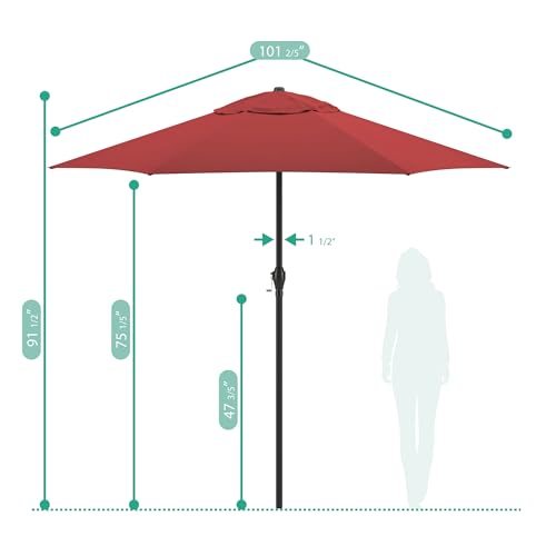 Sunline 9 ft Patio Umbrella with Crank & Push Button Tilt, Outdoor Market Umbrella with UV Protection & Wind Vent, Metal Frame for Deck, Pool & Table, Brick - color: Brick, size: 9 foot