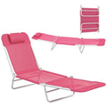 Outsunny Folding Chaise Lounge Chair, Pool Sun Tanning Chair, Outdoor Lounge Chair with Reclining Back, Breathable Mesh Seat, Headrest for Beach, Yard, Patio, Pink