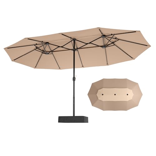 Sophia & William 15ft Extra Large Patio Umbrella with Base Included, 2-Tier Double-Sided Rectangle Outdoor Umbrella with Stand, Market Umbrella for Pool Garden Backyard, Beige&Tan - color: Beige&Tan 2-Tier