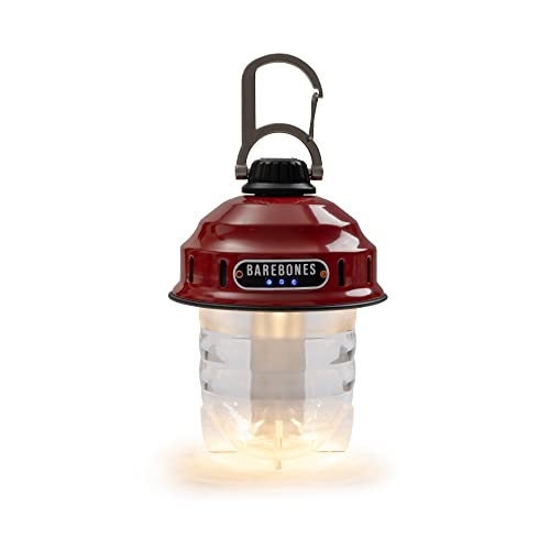 Barebones Beacon Hanging Light – Red, Rechargeable LED Camping Lantern with Adjustable Brightness – Weatherproof Vintage-Style Hanging Lantern for Outdoor Adventures and Year-Round Use - color: Red
