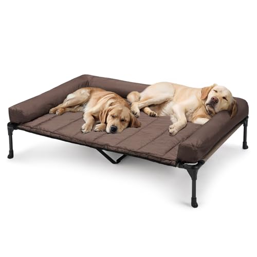 Veehoo Cooling Elevated Dog Bed Add Removable Waterproof Bolster Cushion Mat, Raised Pet Cot with Breathable Teslin Mesh, No-Slip Feet, Dog Sofa Bed for Indoor Outdoor, XXLarge, Brown CWC2331B - color: Brown, size: 59.0"l X 37.5"w X 9.0"th