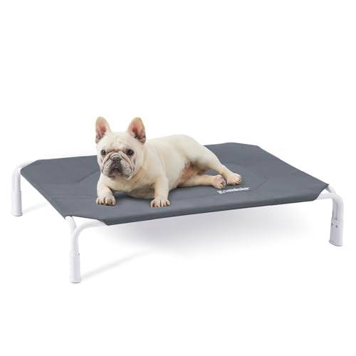 ZOMISIA Elevated Dog Cot Bed Tool-Free Assembly - Outdoor Raised Dog Cooling Bed Frame for Medium Pets, Summer Pet Hammock Off Ground with Non-Slip Feet & Waterproof Teslin Mesh, 35x25 Inch - size: M - 35.4"L x 25.6"W x 7.0"H