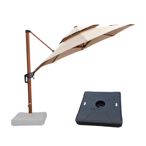 PURPLE LEAF Outdoor Umbrella with Base Patio Round Umbrellas Large Cantilever Parasol Windproof Offset Heavy Duty Sun Umbrellas for Garden Deck Pool Patio,10ft Beige - color: Beige, size: 10 Feet, style: Base Included