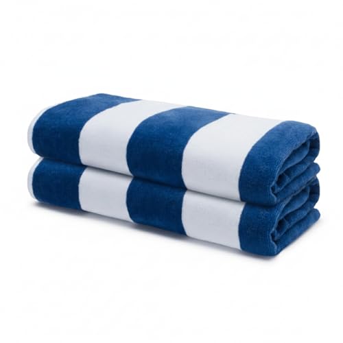 Velour Cabana Beach Towel 2 Pack, 30” x 60” Soft Plush Cotton Pool Towel, Absorbent Quick Dry Travel Towel for Beach, Pool, Spa (Classic Navy) - color: Classic Navy, size: 2 Pack