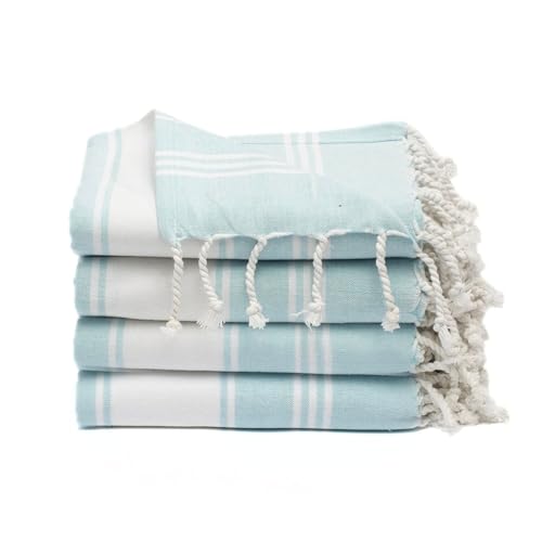 Cotton Turkish Beach Towel with Towels Oversized 36"x72" Pool Absorbent Extra Large Quick Dry Sand Travel Towel (Aqua Blue, 4 Pack) - color: Aqua Blue, size: 4 Pack