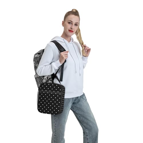 Polkadot Polka Dot Black And White Insulated Lunch Bag Portable Reusable Zipper Lunch Box For Men Women Work Picnic Travel Camping - color: Black10