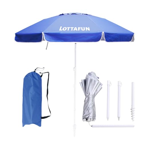 LOTTAFUN 6.5ft Beach Umbrella - Heavy Duty Wind Resistant UV 50+ Portable Sun Shade with Sand Anchor & Carry Bag, Outdoor Folding Umbrella for Beach, Pool, Patio, Garden (Dark Blue) No Tilt - color: Dark Blue