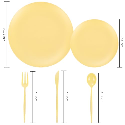 ejonirinjonir EI 150pcs Yellow Plastic Plates,Heavy Duty Bright Disposable Plate,Fancy Plastic Plates for Party,Yellow Dishes for Wedding,Easter,Afternoon Tea Party,Spring - color: Yellow Frosted Plastic Plates