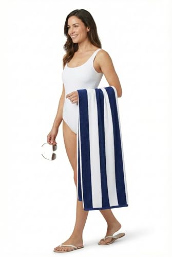 Velour Cabana Beach Towel 2 Pack, 30” x 60” Soft Plush Cotton Pool Towel, Absorbent Quick Dry Travel Towel for Beach, Pool, Spa (Classic Navy) - color: Classic Navy, size: 2 Pack