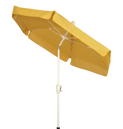 FiberBuilt Umbrellas Garden Umbrella with Push-Button Tilt, 7.5 Foot Yellow Canopy and White Pole - color: Yellow with White Pole, style: With Tilt