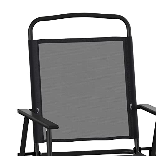 Flash Furniture Mystic Folding Patio Sling Chairs, Outdoor Textilene Lawn Chairs with Armrests, Set of 2, Black - color: Black