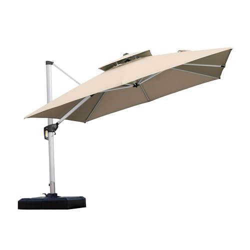 PURPLE LEAF 10ft Patio Umbrella Outdoor Square Large Cantilever Windproof Offset and Heavy Duty Sun Umbrella for Garden Deck Pool, Beige - color: Beige, size: 10' X 10'