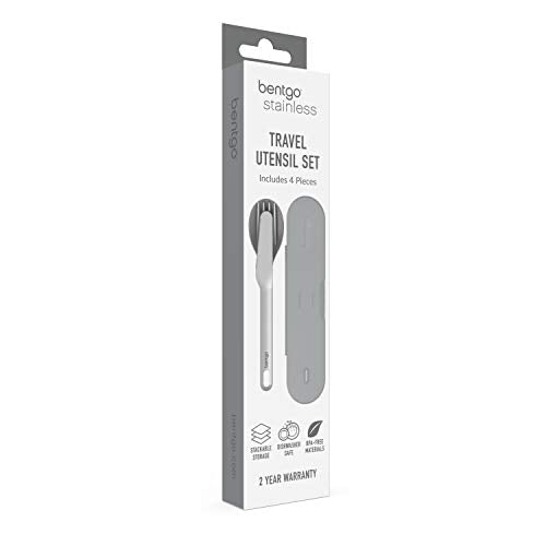 Bentgo Stainless Travel Utensil Set - Reusable 3-Piece Silverware Set with Carrying Case, High-Grade Premium Steel, BPA-Free Case, Eco-Friendly - Ideal for Travel, Camping, and Office Use (Gray) - color: Gray