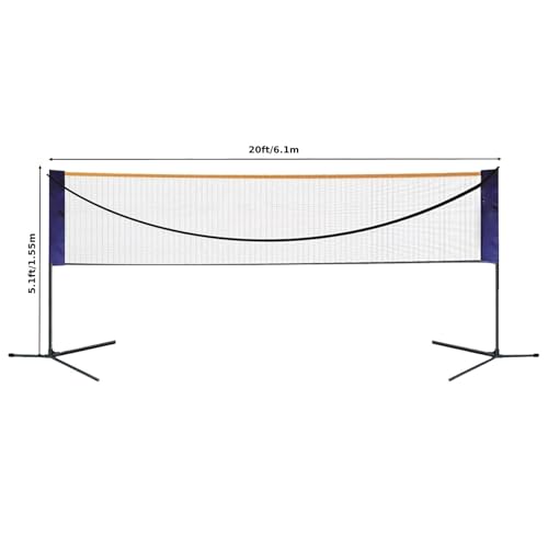 20 ft Portable Badminton Net & Adjustable Sports Net, Multi-Sport Net with Height Adjustment, Foldable Volleyball Tennis Net Set for Indoor Outdoor Court Backyard and Beach Games