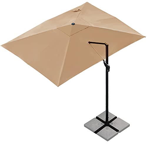 Sunnyglade 10x13Ft Cantilever Patio Umbrella Rectangular Deluxe Offset 360°Rotation & Integrated Tilting System Hanging Umbrella for Market Garden Deck Pool Backyard Patio (Tan) - color: Tan, size: 10 x 13 ft