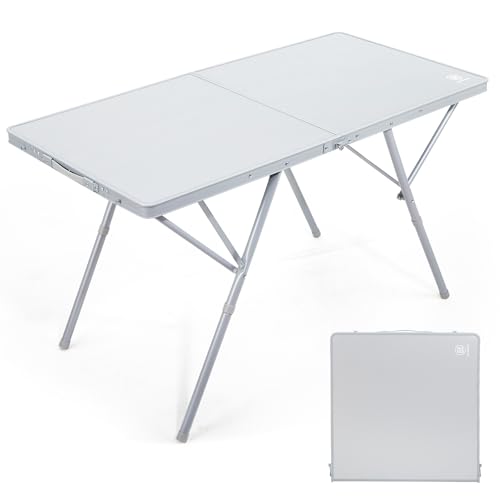 EVER ADVANCED Large Camping Table for 4-6 Person, Portable Folding Aluminum Table with Carrying Handle, Suitable for BBQ, Picnic, Camping and Indoor Use, Support up to 130LBS, Silver - color: Silver