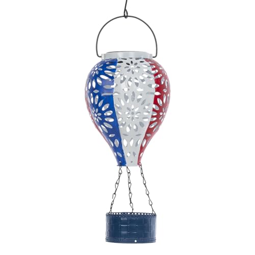 Solar Hot Air Balloon Lantern,Hanging Lantern Outdoor Waterproof Decorative Metal LED Solar Lights for Trees Patio Garden Yard Porch Decor, Flag - style: Flag
