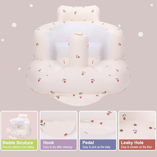 AirSwim Inflatable Baby Chair, Inflatable Baby Seat for Babies 3 Months and Up, Summer Blow Up Chair with Built in Air Pump, Infant Floor Seats for Learning to Sit, Palying, Camping, Tulip - color: Tulip
